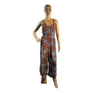 LOFT Women’s Size Medium Star Tie Dye Wrap Cami Floral Jumpsuit Blue & Brown Bow